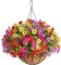 Artificial Hanging Flower Basket for Outdoors, UV Resistant Faux Silk Hanging Plants with 12 Branch Full Design, Fake Daisies Eucalyptus Basket for Porch Patio Garden Balcony Home Decor, Mixed Colors
